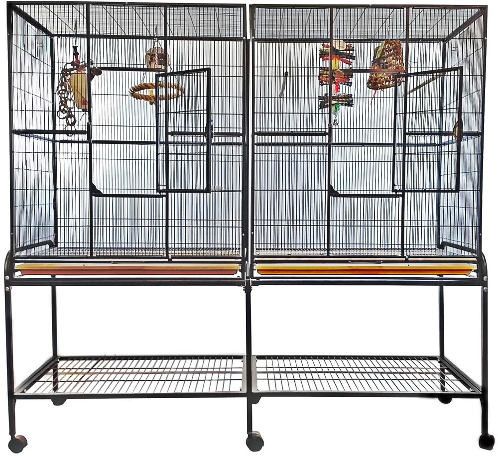 6421 Black 64 x21 x65 Double Flight Cage with Divider
